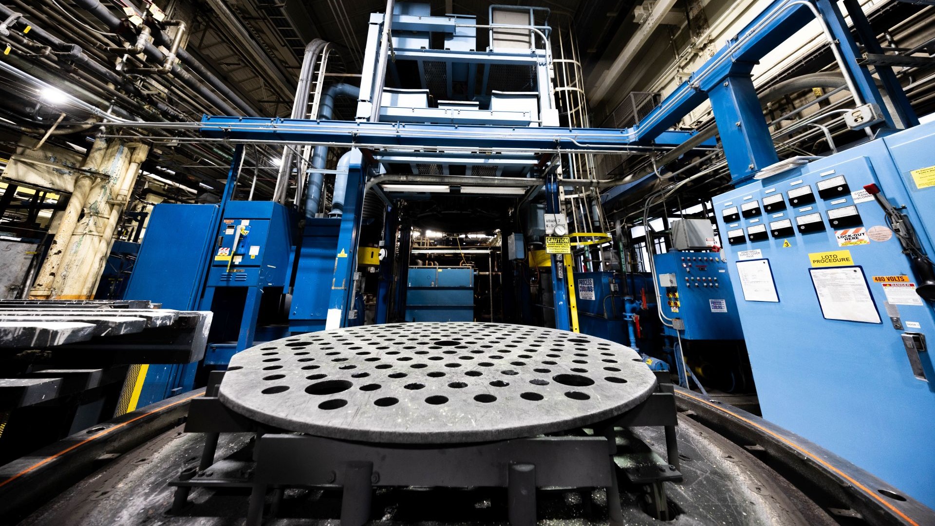 A "heat-treat" oven inside Plant 2 at GE Aerospace's Lynn Component Manufacturing campus.