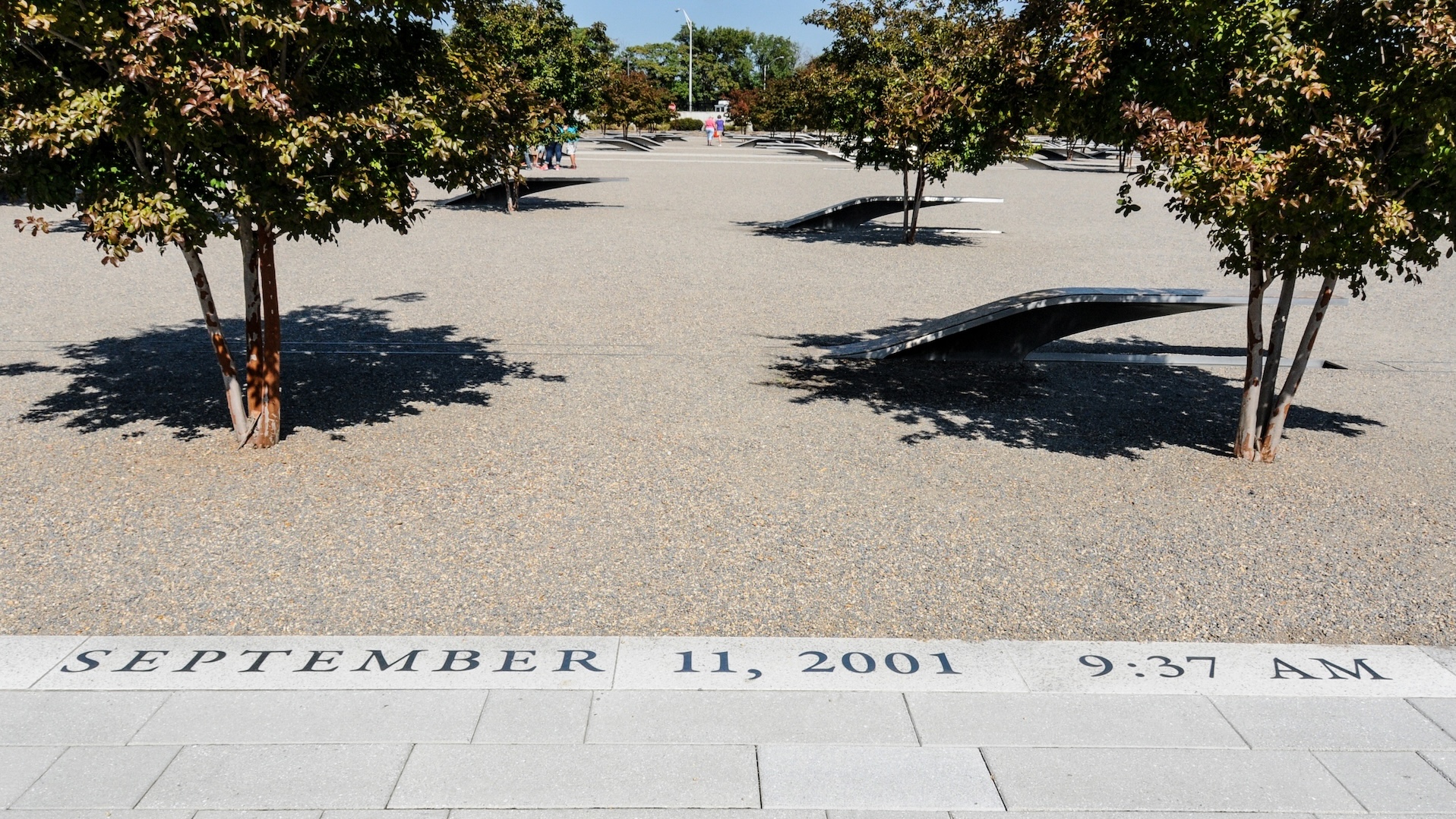 The 9-11 memorial outside the Pentagon recalls not only the lives lost in the tragedy but the exact time it took place.