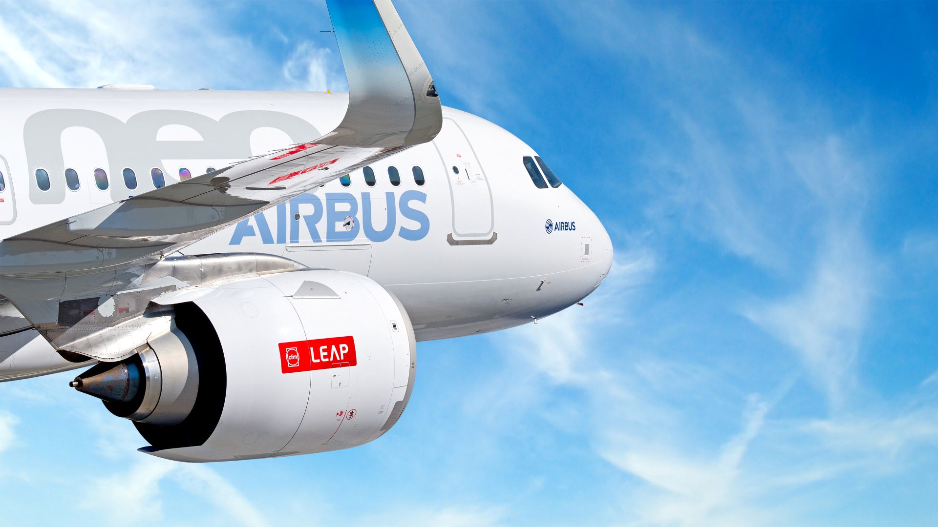 Airbus A320neo jet with LEAP-1A engine in flight