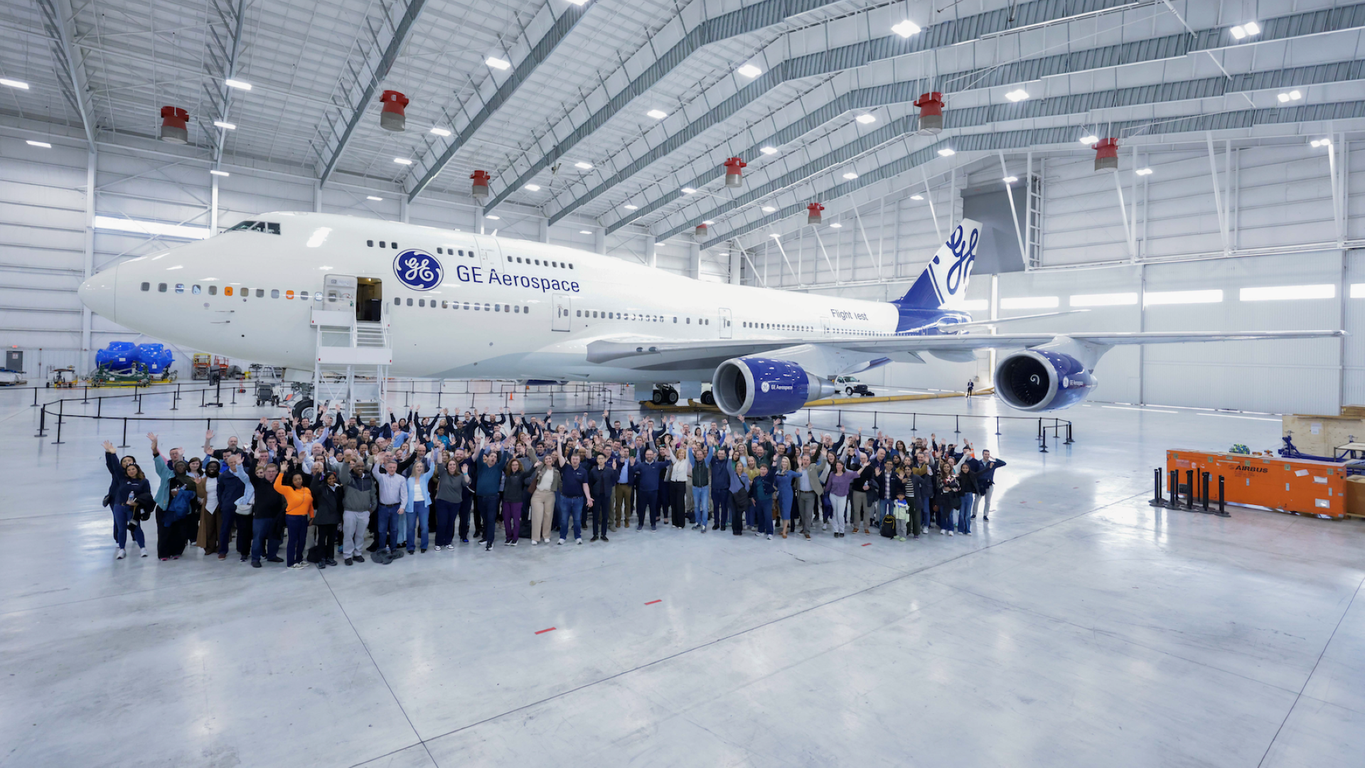 GE Aerospace Flying Test Bed in hangar at CVG
