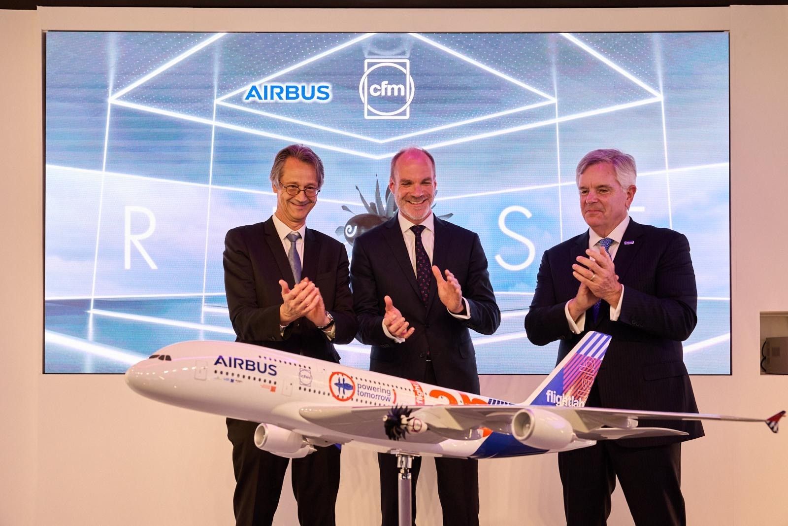 Airbus and CFM International (CFM) unveil the new A380 Flight Lab livery for the...