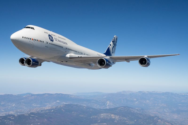 FTB in flight, blue sky behind