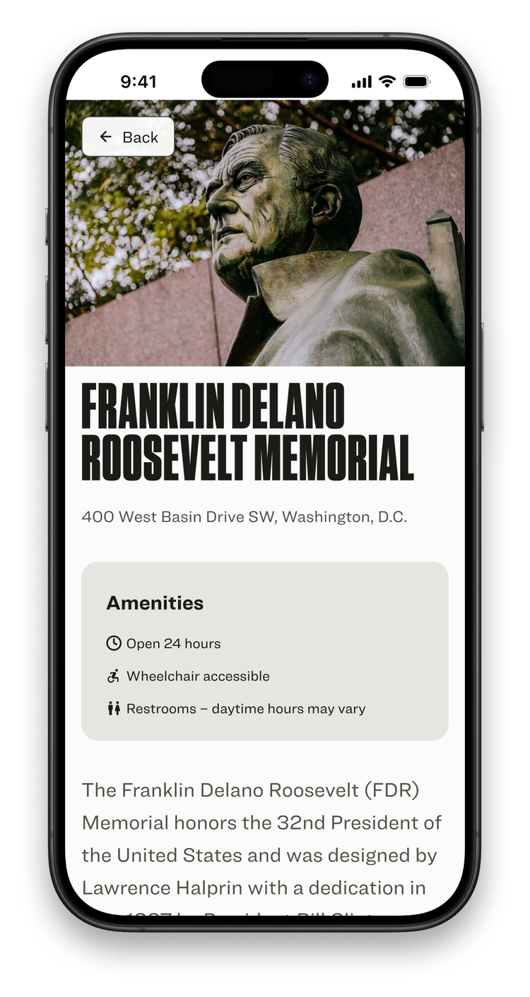 Illustration of Franklin Delano Roosevelt Memorial ad on phone