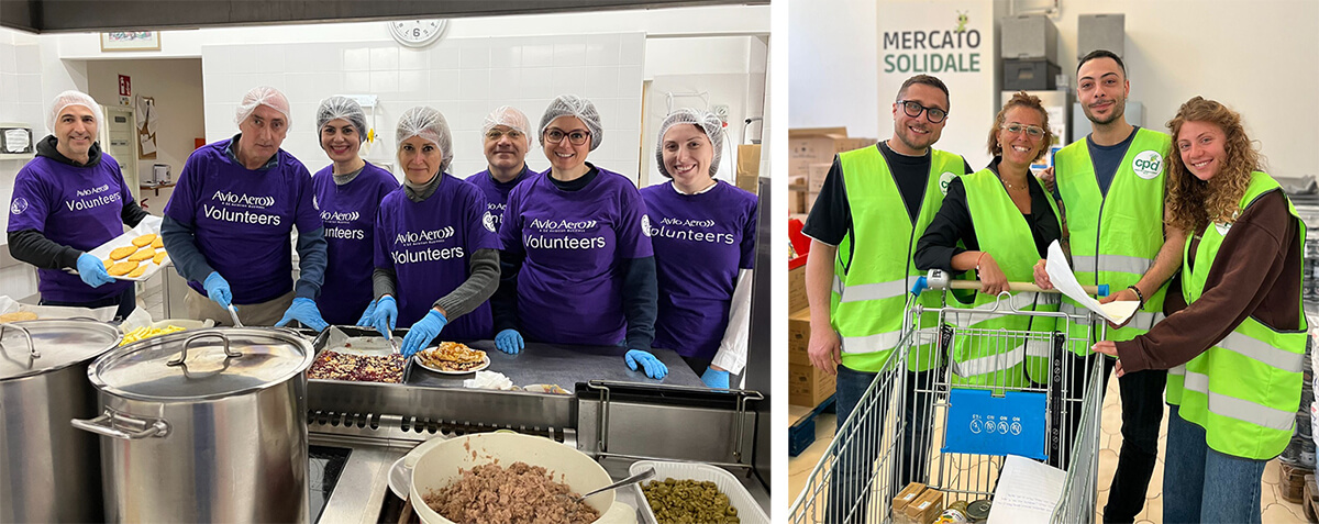 Avio Aero employees in Italy partnered with local organizations during GE Aerospace's 2026 Global Volunteer Week, packing boxes and preparing supplies for charitable markets and community members in need.