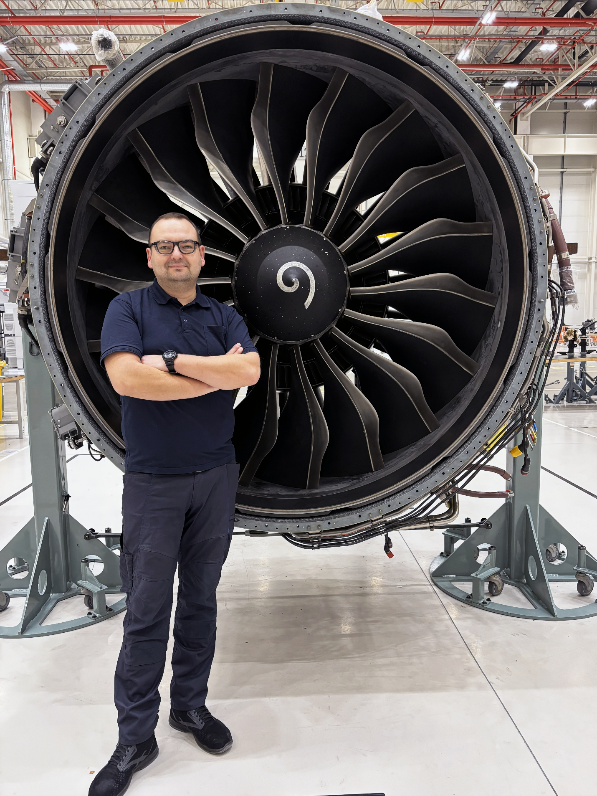 Pawel, an Aircraft Engine Technician at the XEOS MRO facility in Poland, a powerful example of career transformation at GE Aerospace.