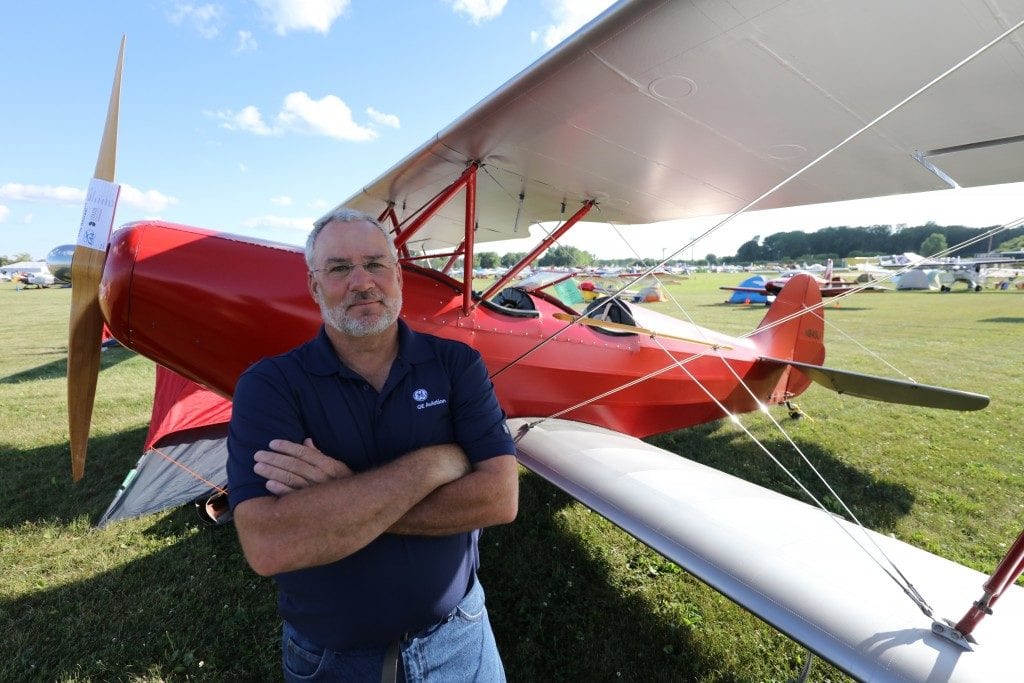 GE’s Jeff Beam flew his biplane to Oshkosh from Kansas.