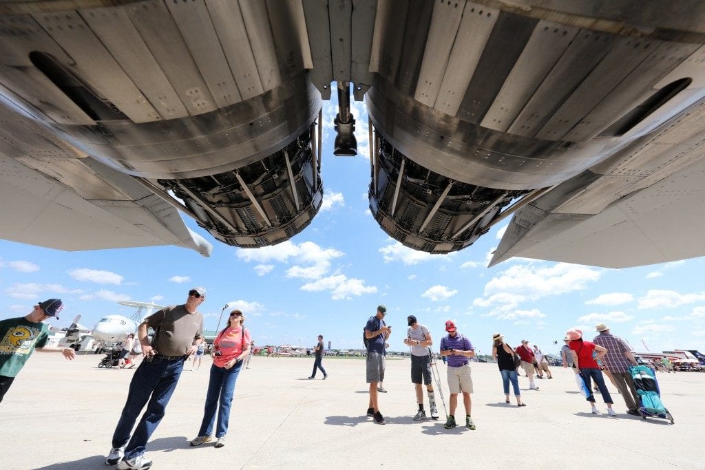Visitors can walk up to planes and inspect them up close, including this F-15.