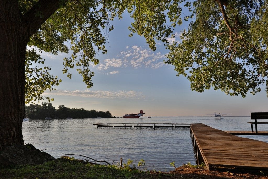 The Hawaii Mars floating on the surface of Lake Winnebago, near the airshow’s seaplane base.