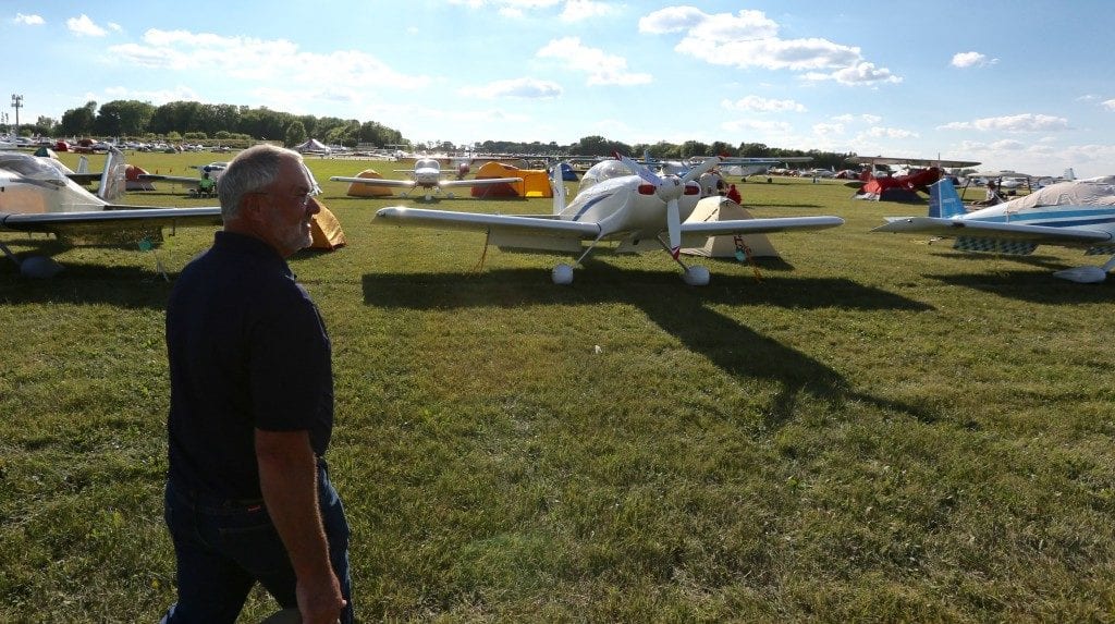 Like thousands of other pilots, Jeff Beam is camping next to his plane.