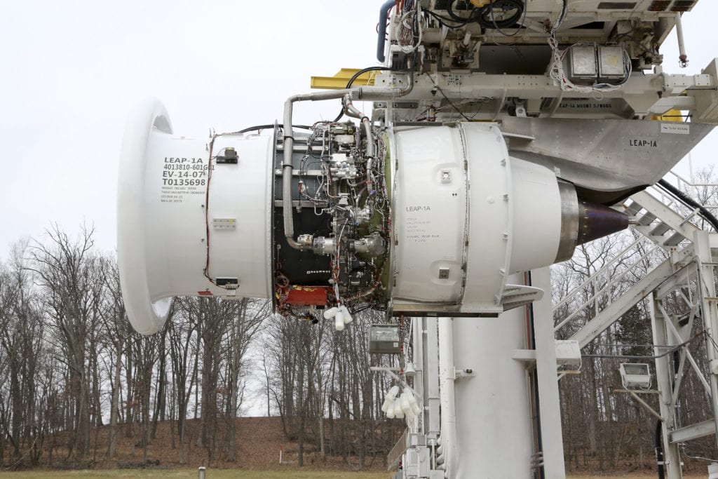 A LEAP-1A in test at GE Aviation's Peebles Testing Operation in Ohio.