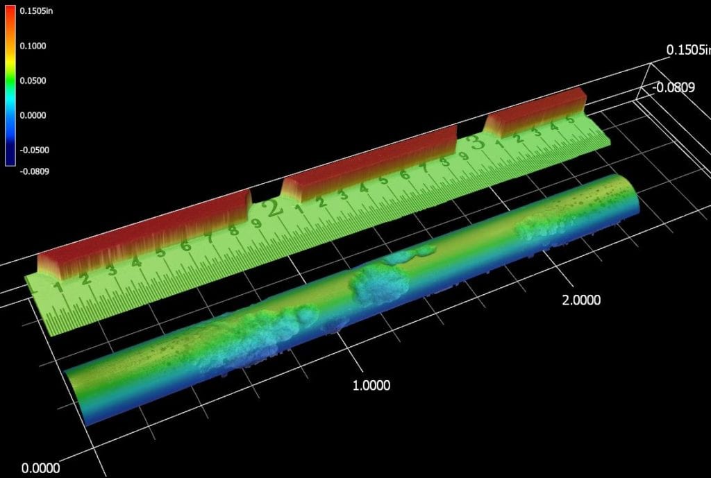 A 3D digital map of an oxidized test sample.