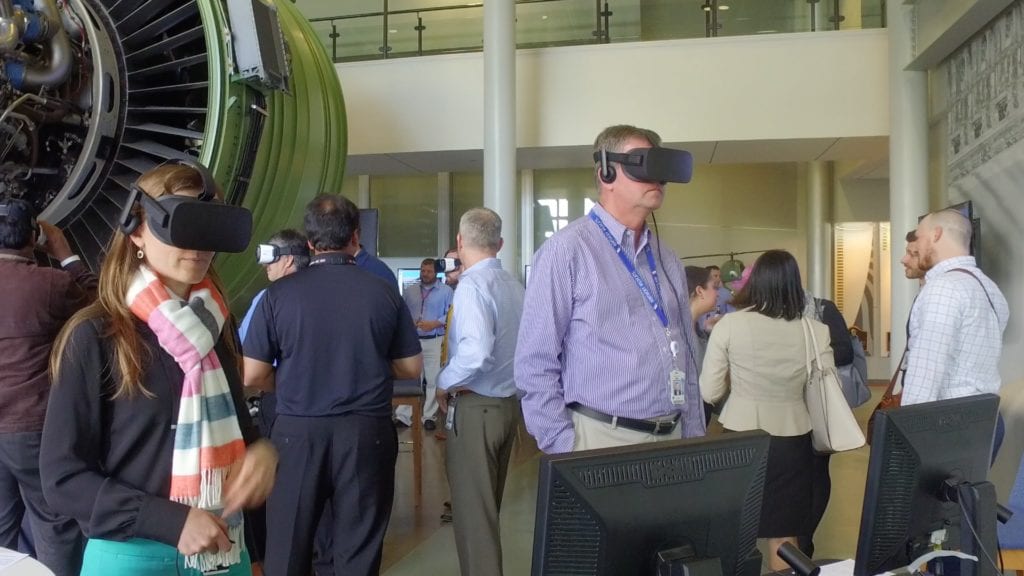 GE Aviation employees learning through virtual reality. 