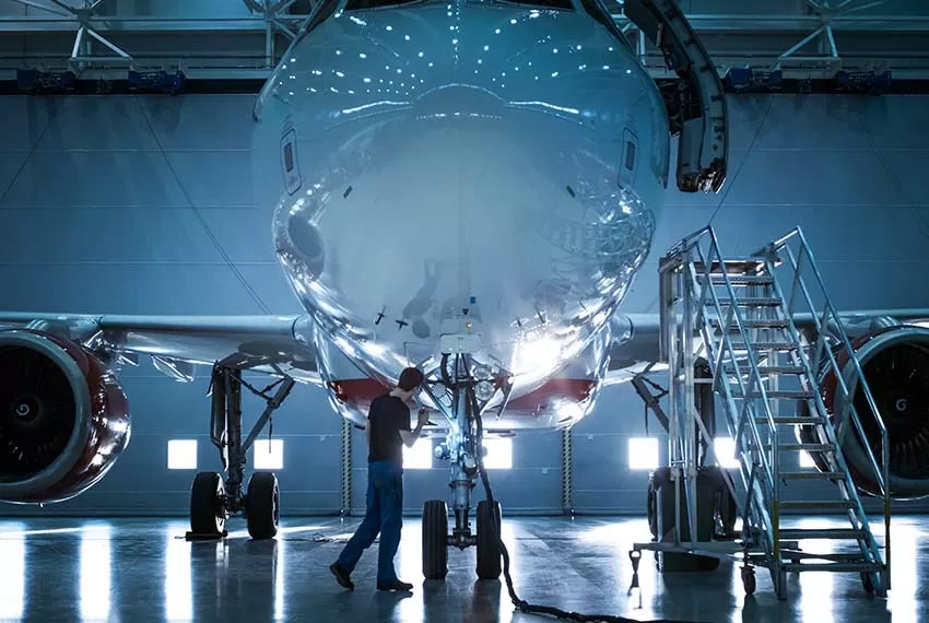 airplane in hangar