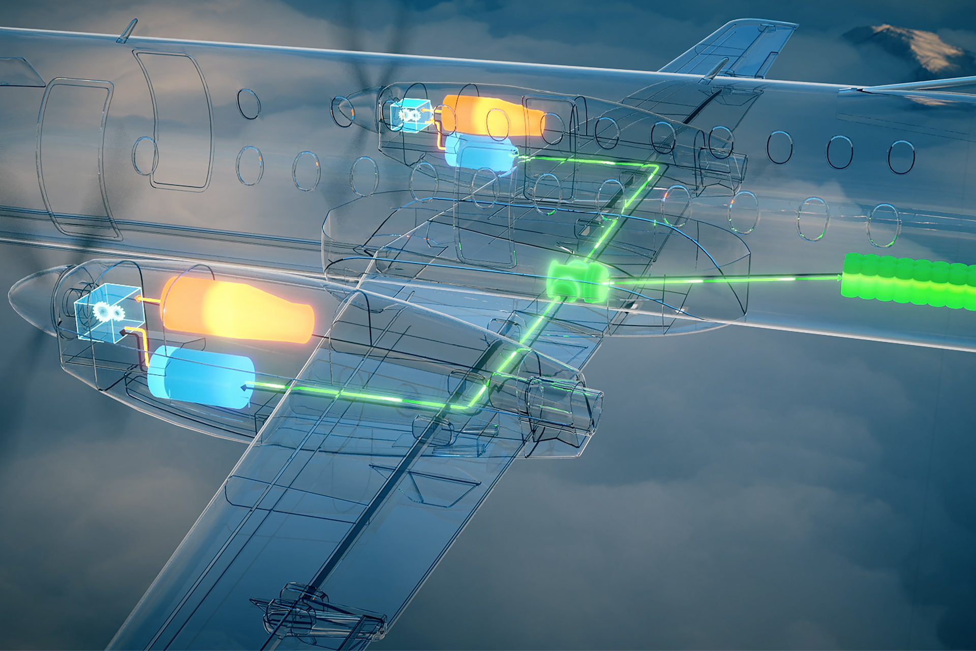 Artist rendering of hydrogen electric plane internals